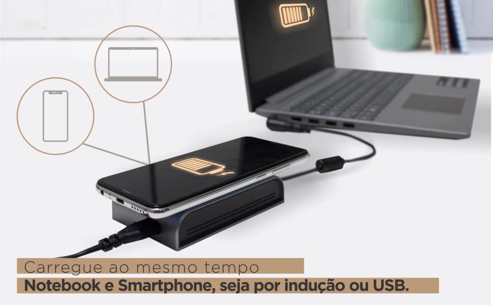 Carregador Universal 90W 3 em 1 com QI para Notebook e Smartphone Goldentec